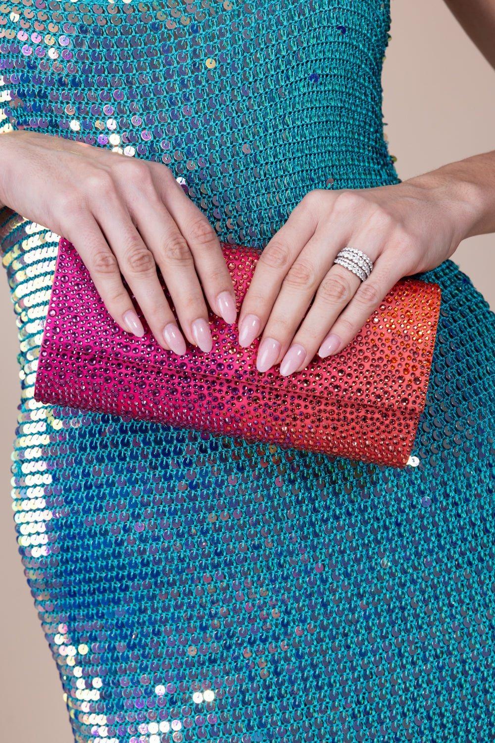 JUDITH LEIBER-Perry Crystal Caviar Clutch-GRDNTFLA