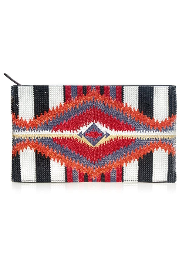 JUDITH LEIBER-Iris Pattern Zip Top Pouch-SILVER MULTI