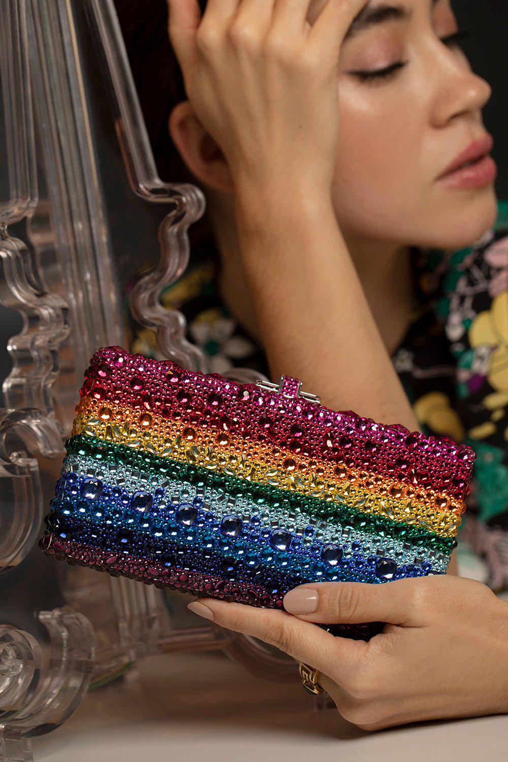 JUDITH LEIBER-Rainbow Rectangle Clutch-SLV/MULT