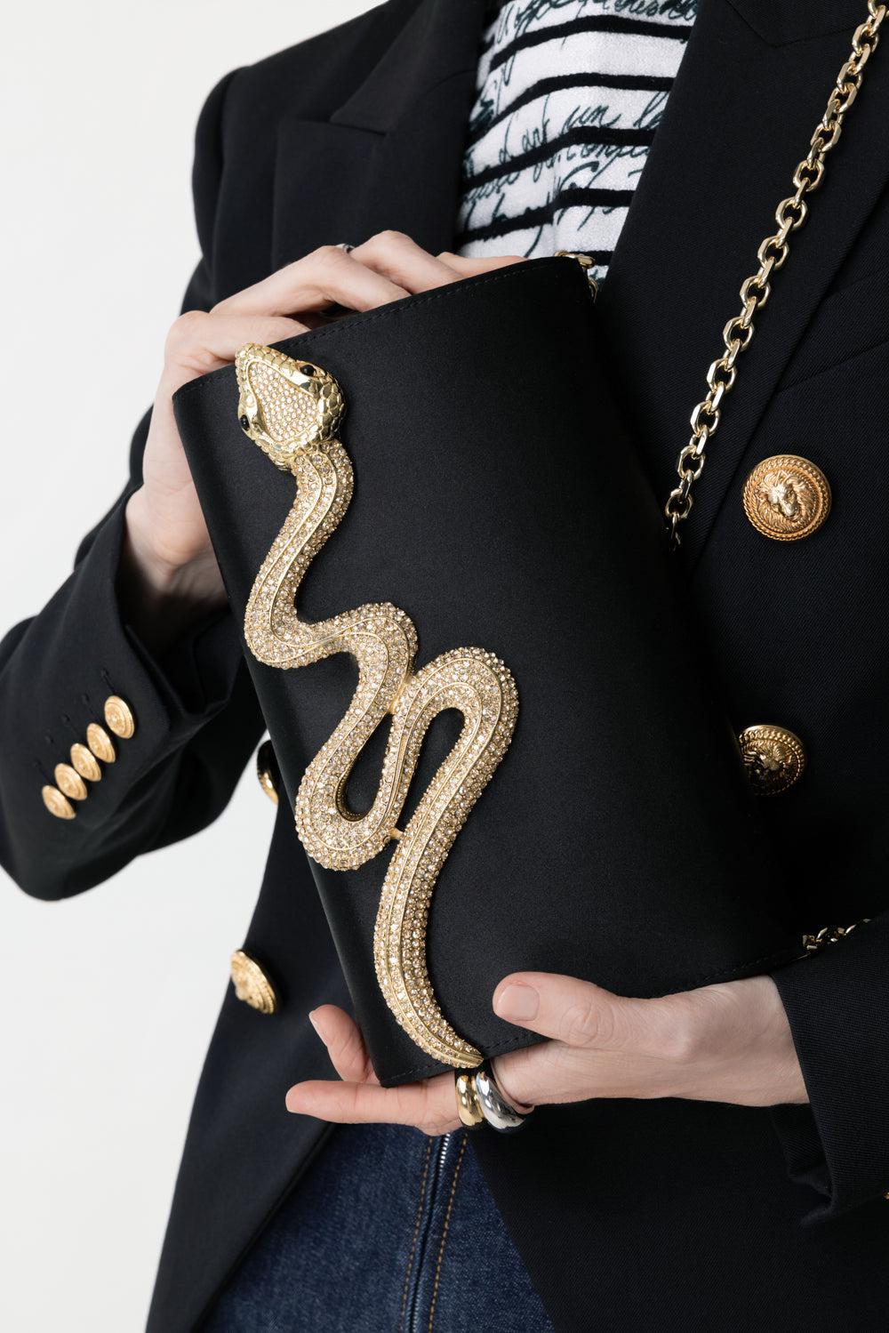 SERPENT FIZZONI CLUTCH-CHMP/BLK-O/S-HANDBAGEVENING-JUDITH LEIBER