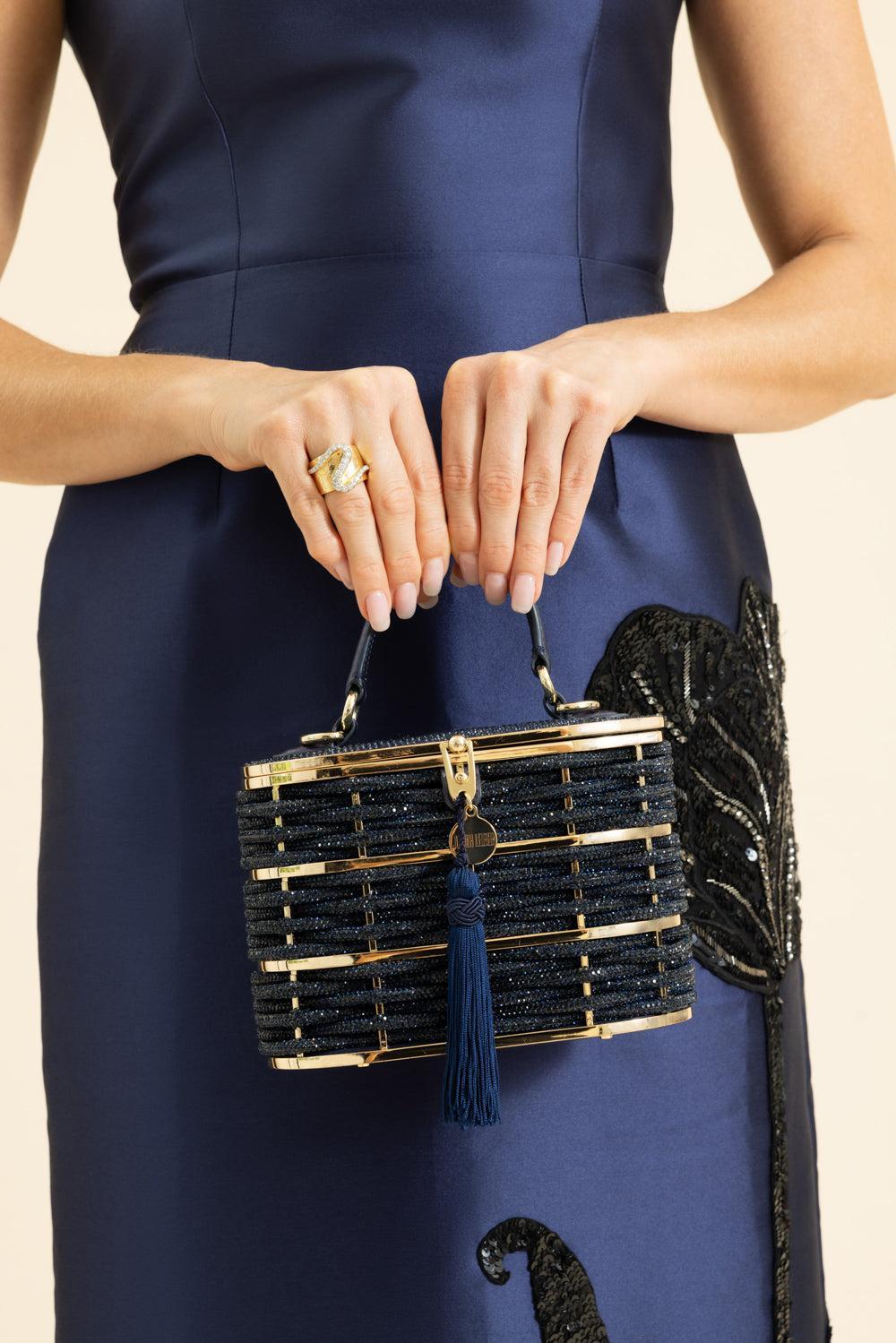Willow Basket Woven Crystal Clutch-NAVY-HANDBAGTOP HANDLE-JUDITH LEIBER