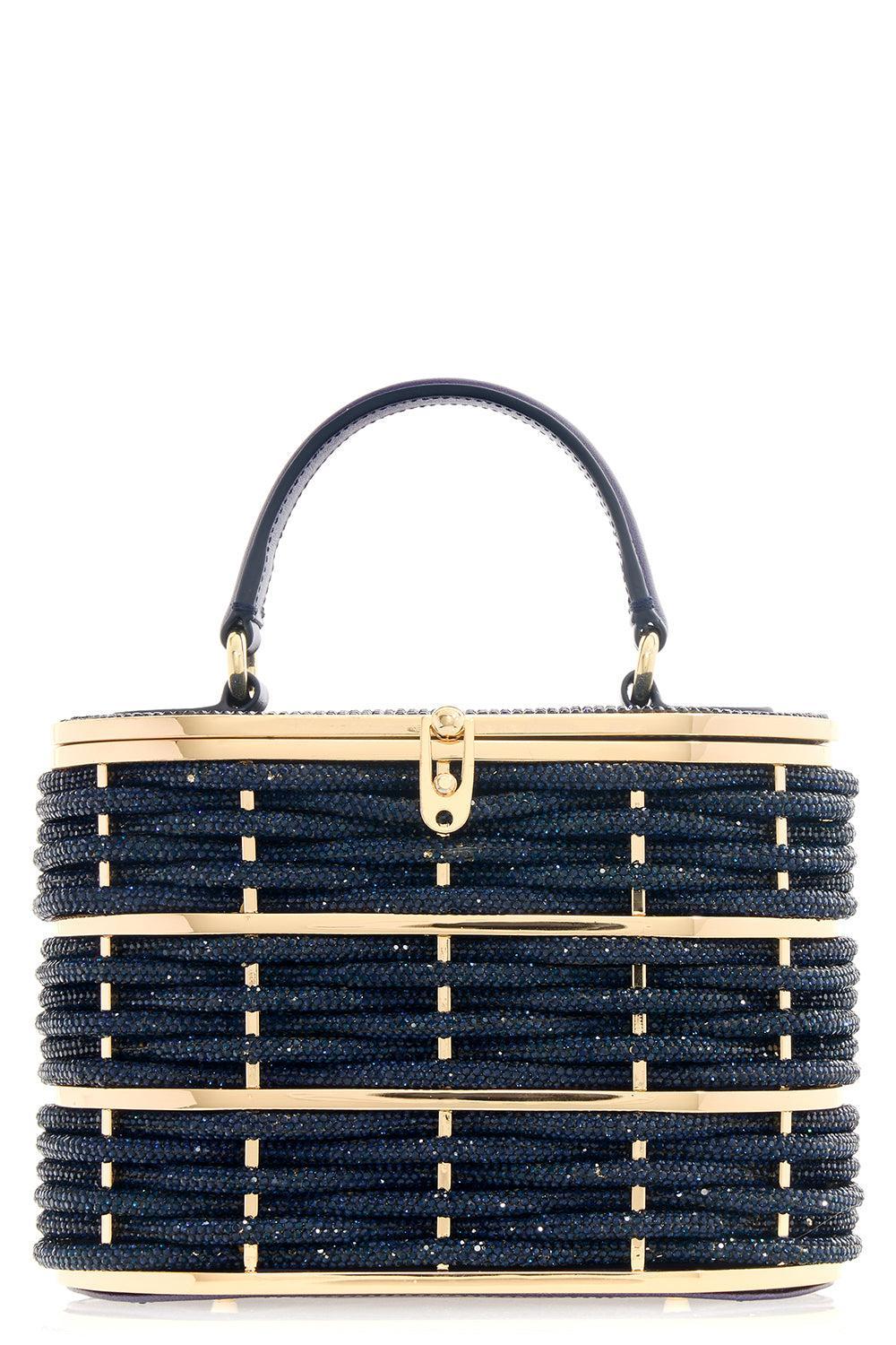 Willow Basket Woven Crystal Clutch-NAVY-HANDBAGTOP HANDLE-JUDITH LEIBER