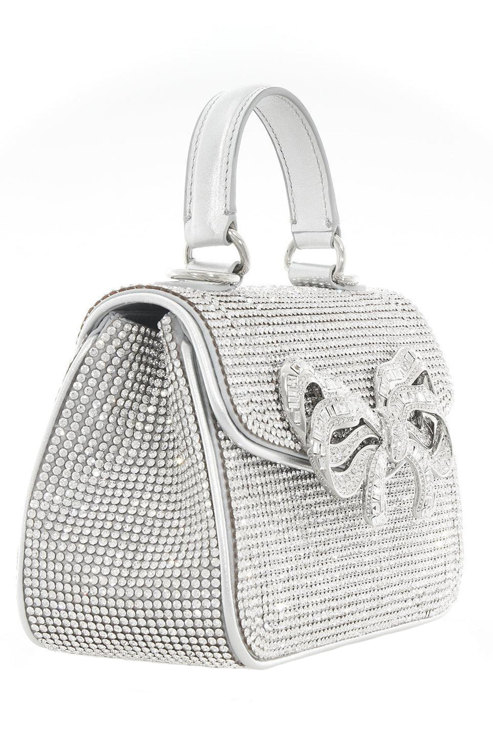 Bow Top Handle Fullbead Clutch-SILVER-HANDBAGTOP HANDLE-JUDITH LEIBER