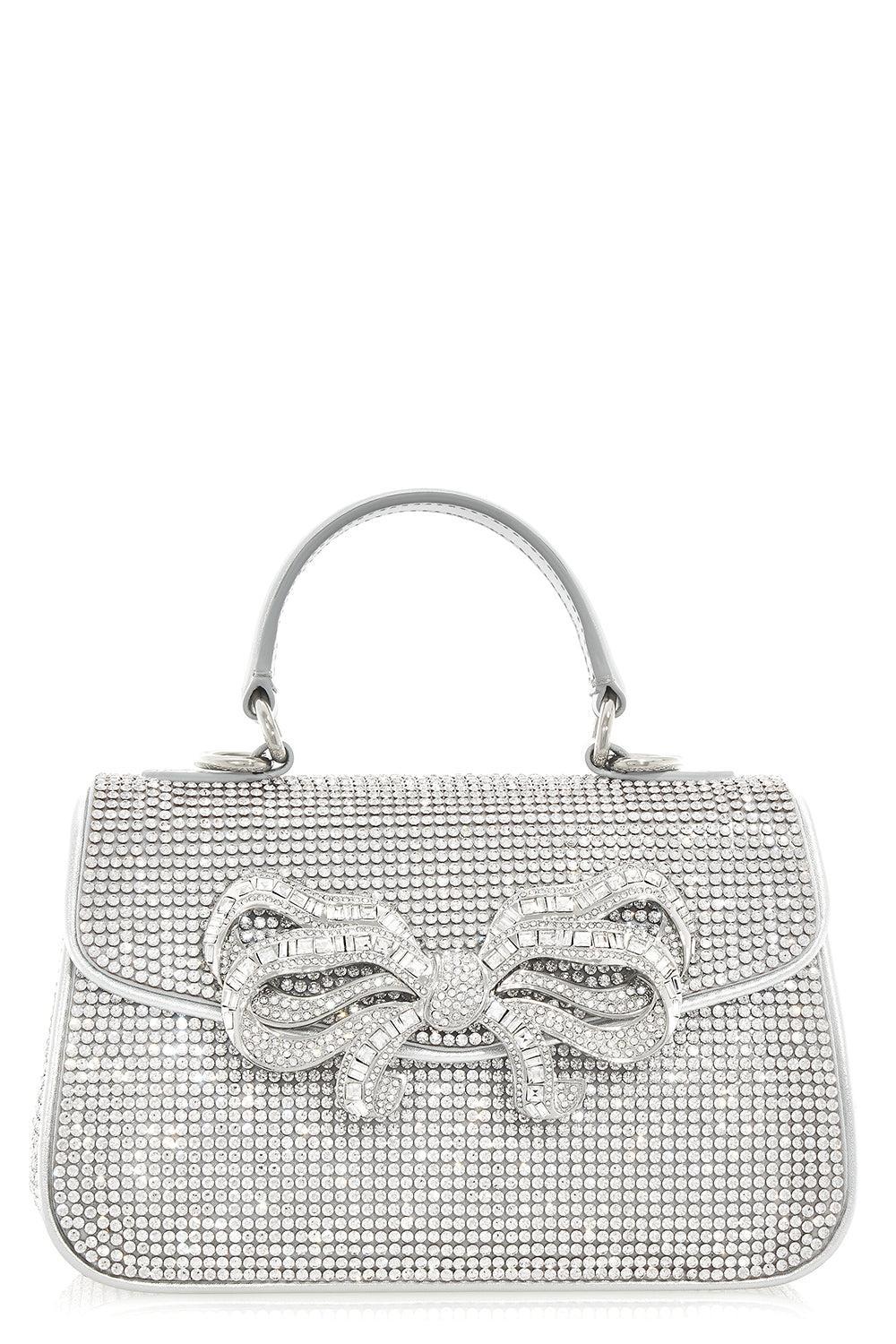 Bow Top Handle Fullbead Clutch-SILVER-HANDBAGTOP HANDLE-JUDITH LEIBER