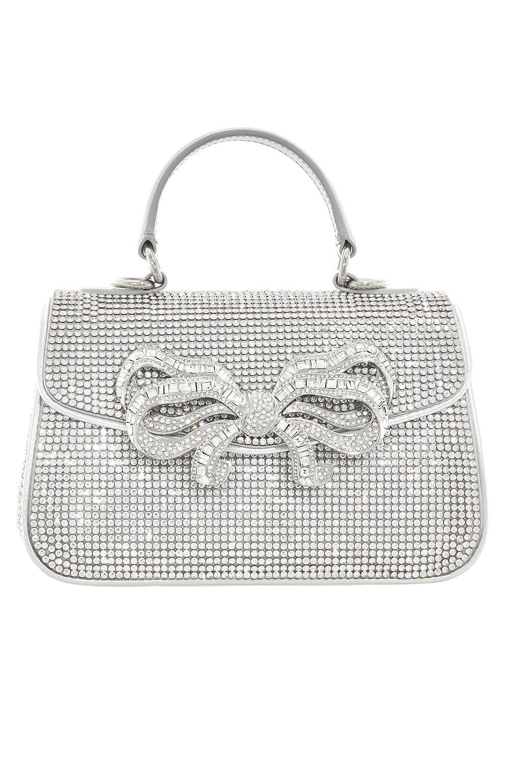  Bow Top Handle Fullbead Clutch-SILVER-HANDBAGTOP HANDLE-JUDITH LEIBER 
