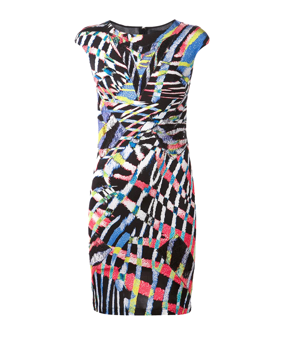 JUST CAVALLI-Lace Insert Print Dress-