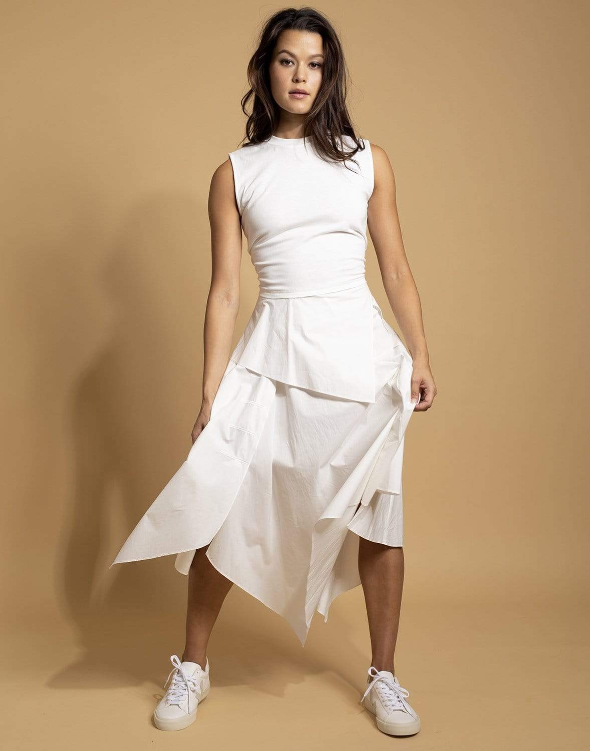 JW ANDERSON-White Sleeveless Foldover Shirt Midi Dress-