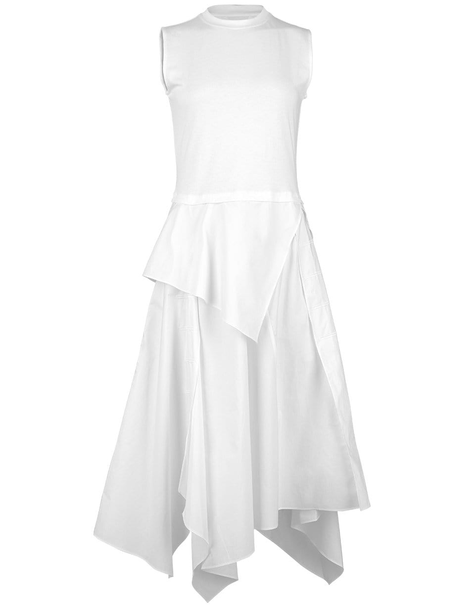 JW ANDERSON-White Sleeveless Foldover Shirt Midi Dress-