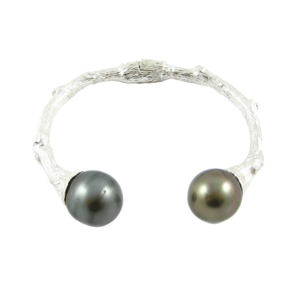 K. BRUNINI-Tahitian Pearl Twig Cuff Bracelet-SLVR/GRY
