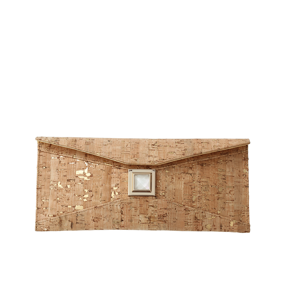 KARA ROSS-Stretch Prunella Clutch-GLD FLEC