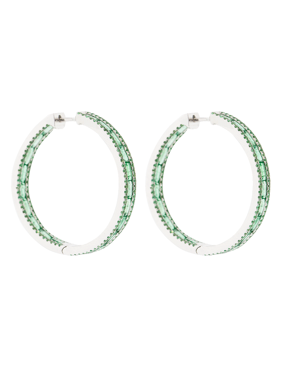 KATHERINE JETTER-Emerald Baguette Hoop Earrings-WHITE GOLD