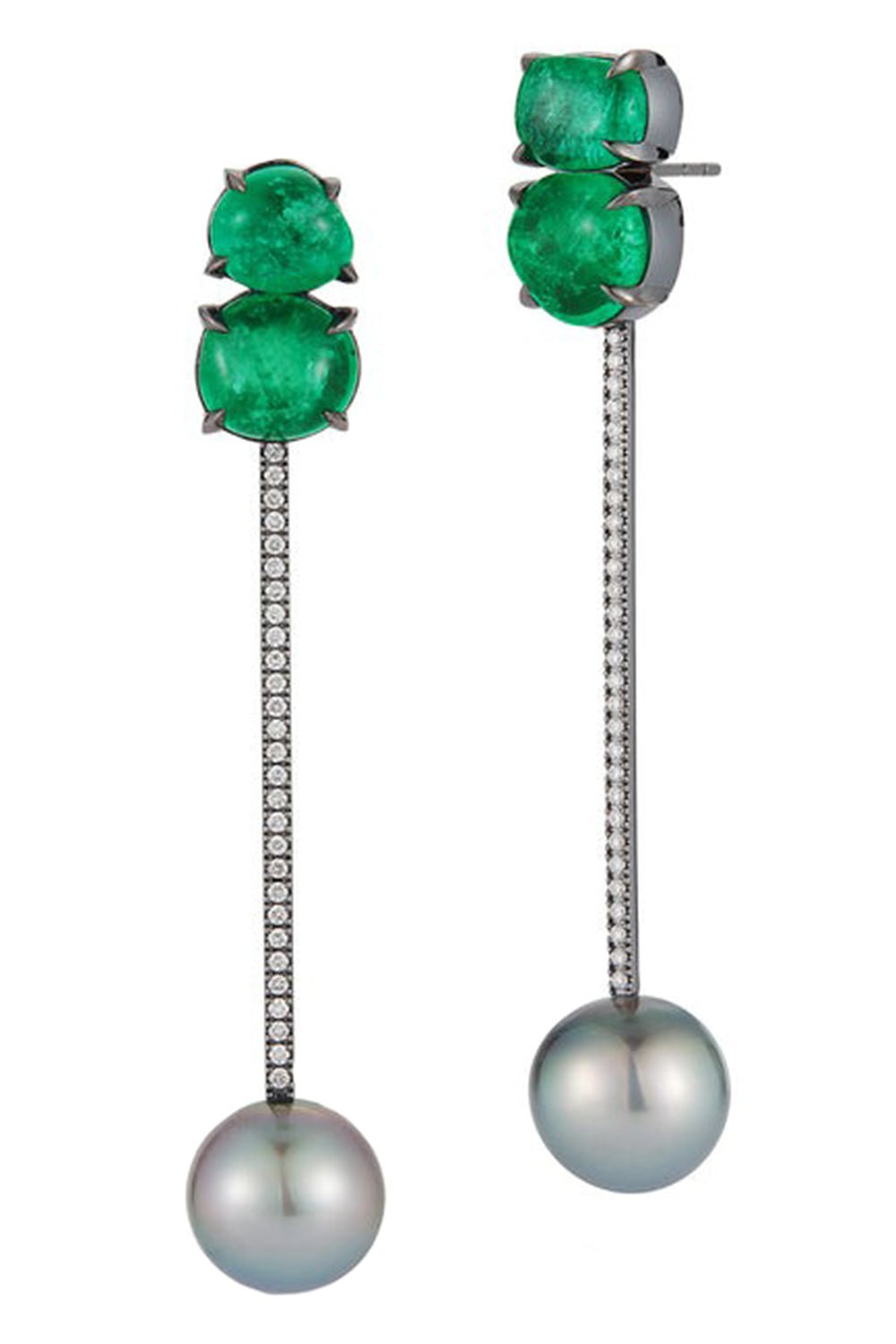 KATHERINE JETTER-Emerald Tik Tok Earrings-WHITE GOLD