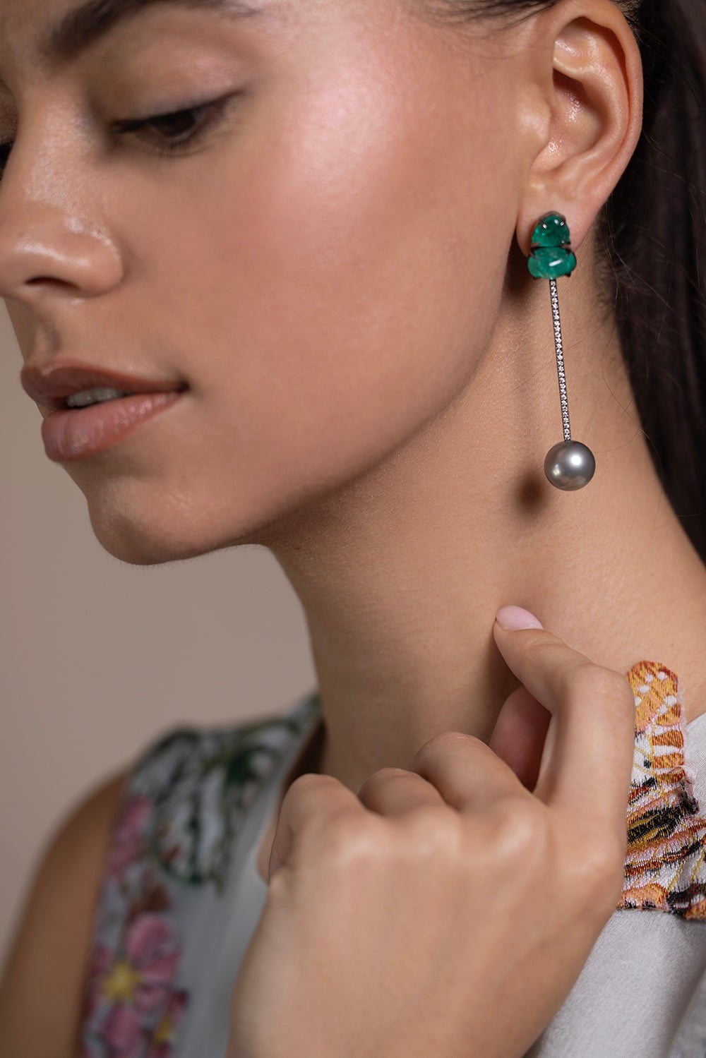 KATHERINE JETTER-Emerald Tik Tok Earrings-WHITE GOLD