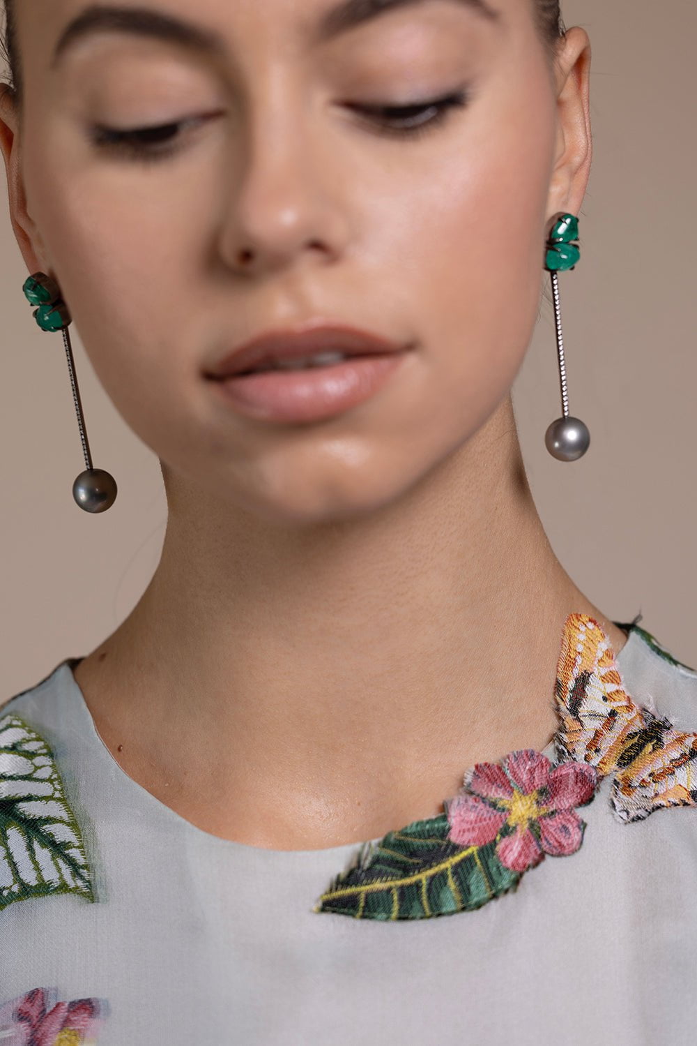 KATHERINE JETTER-Emerald Tik Tok Earrings-WHITE GOLD