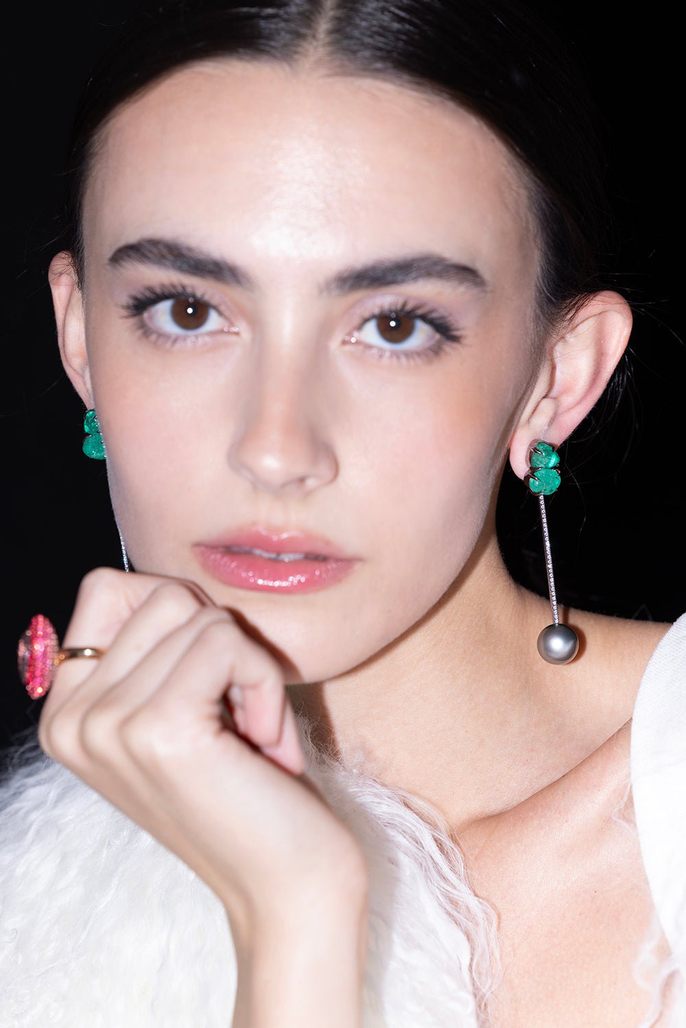 KATHERINE JETTER-Emerald Tik Tok Earrings-WHITE GOLD