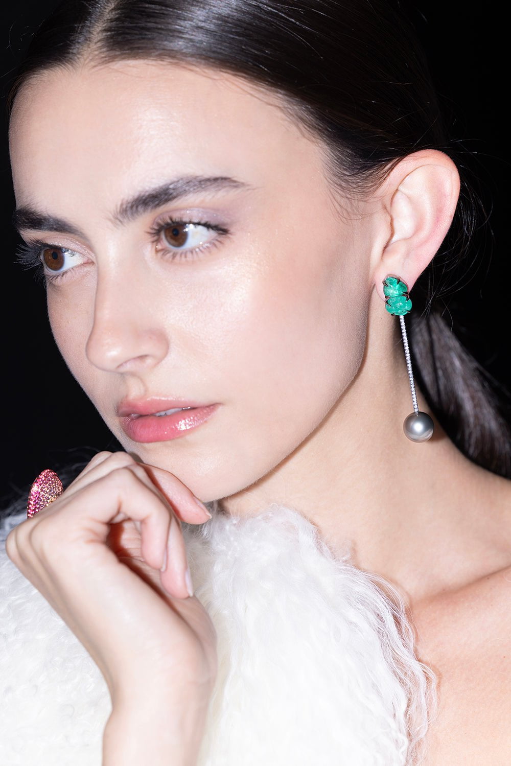 KATHERINE JETTER-Emerald Tik Tok Earrings-WHITE GOLD