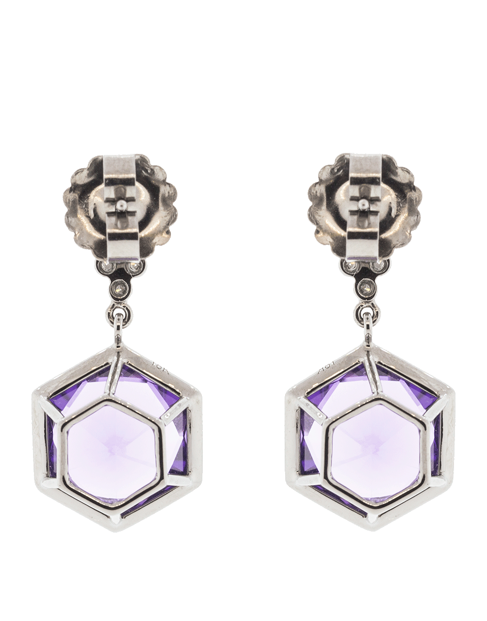 KATHERINE JETTER-Hexagon Amethyst Earrings-WHITE GOLD