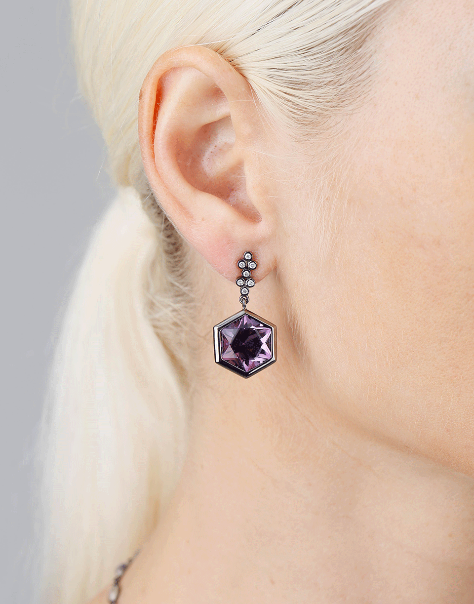 KATHERINE JETTER-Hexagon Amethyst Earrings-WHITE GOLD