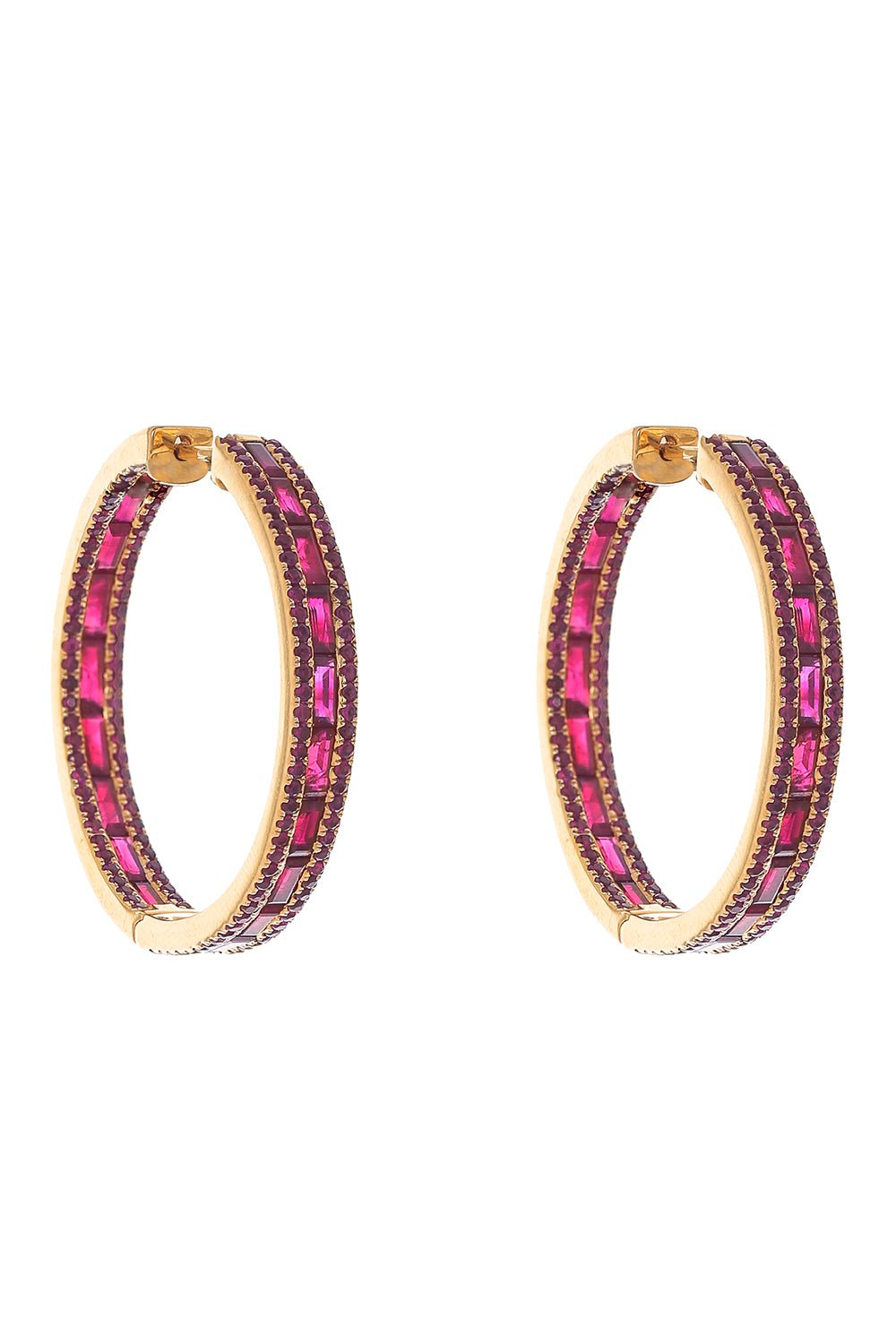 KATHERINE JETTER-Hot Pink Sapphire Origami Hoop Earrings-YELLOW GOLD