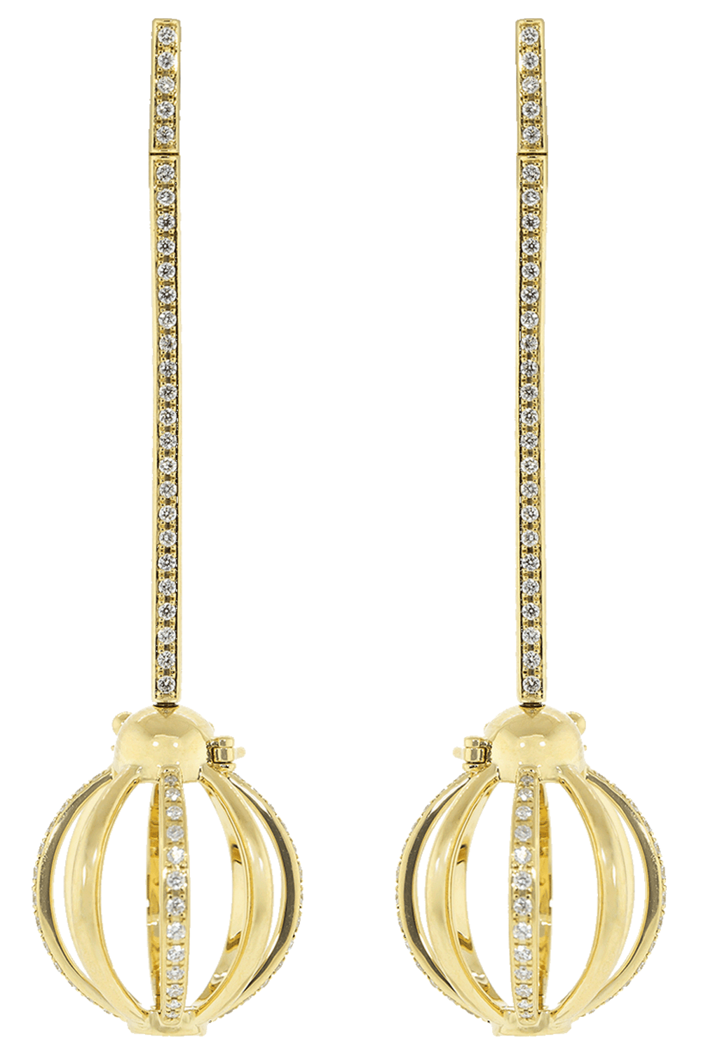 KATHERINE JETTER-Small Diamond Pave Cage Drop Earrings-YELLOW GOLD