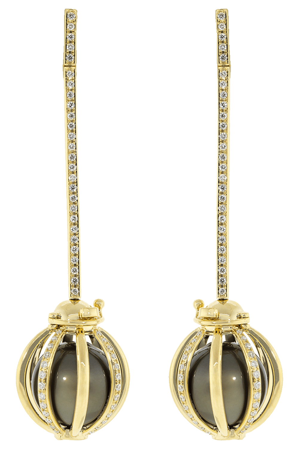 KATHERINE JETTER-Small Diamond Pave Cage Drop Earrings-YELLOW GOLD