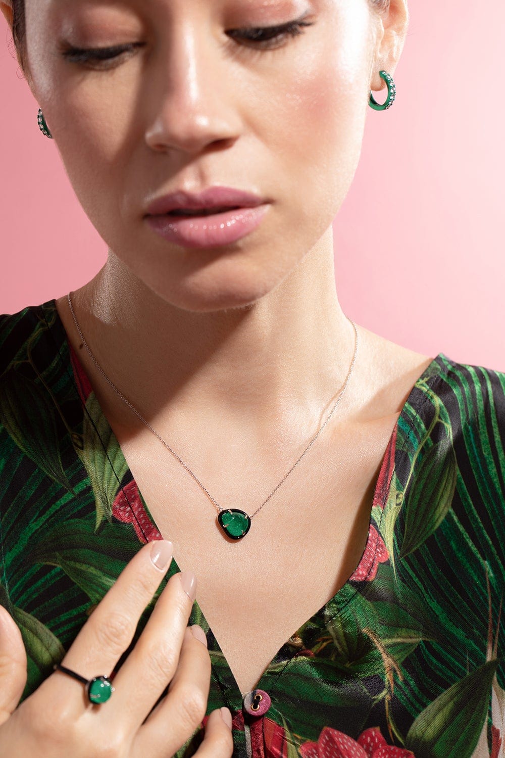 KATHERINE JETTER-Muzo Tumbled Emerald Pendant-WHITE GOLD