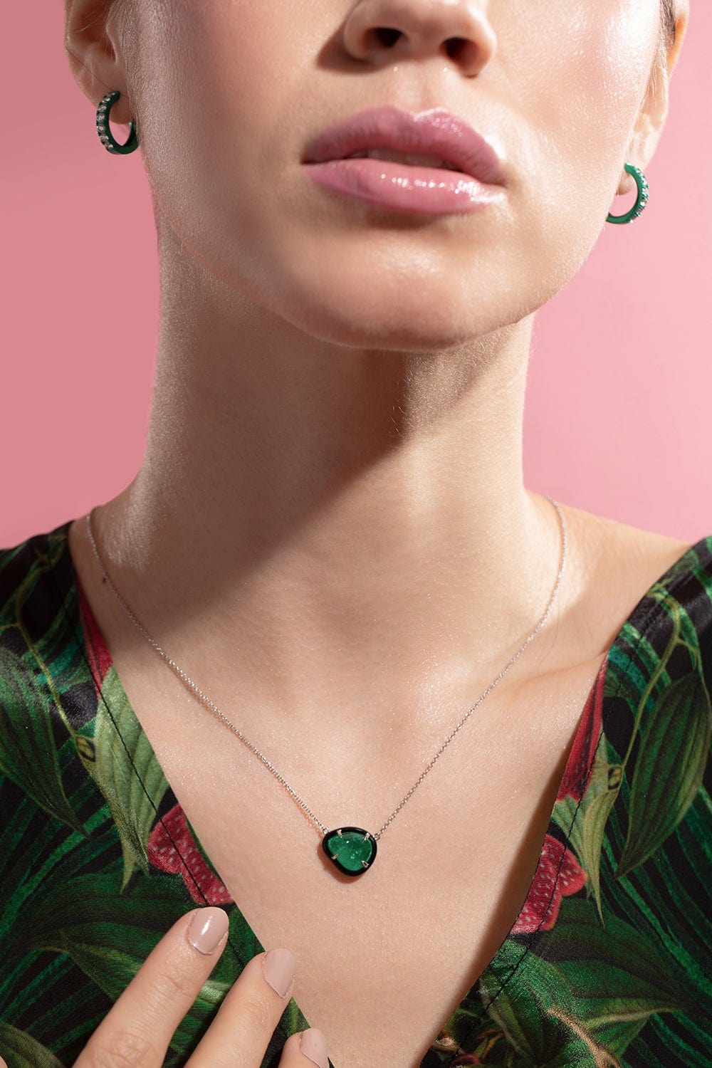 KATHERINE JETTER-Muzo Tumbled Emerald Pendant-WHITE GOLD