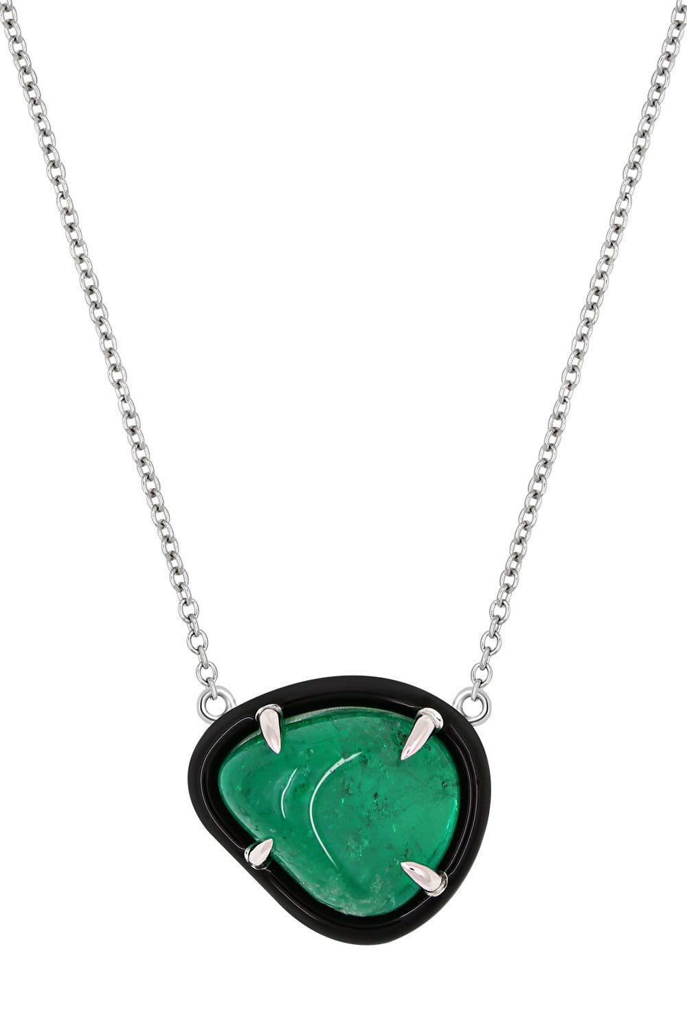 KATHERINE JETTER-Muzo Tumbled Emerald Pendant-WHITE GOLD