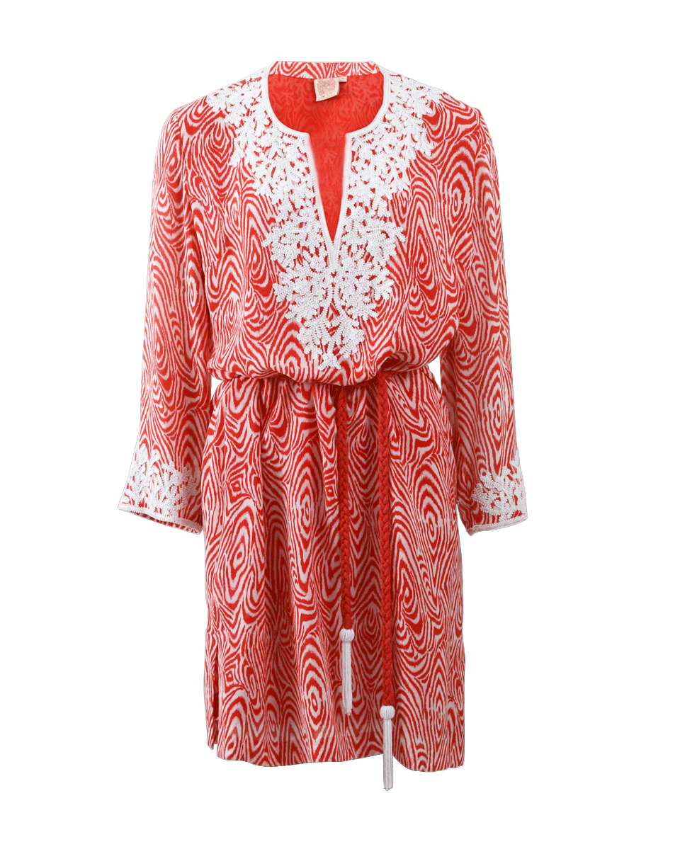 KATHY COMELLI-Printed Silk Kaftan With Belt-ORNG/WHT