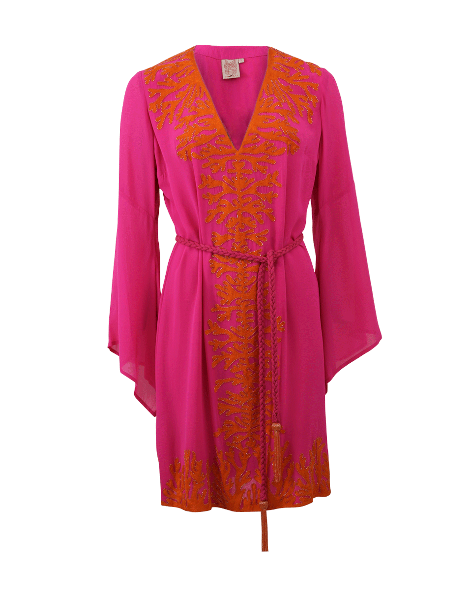 KATHY COMELLI-Coral Embroidered Belted Kaftan-