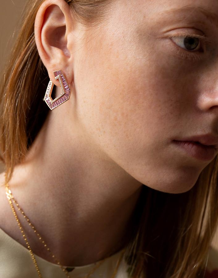 KAVANT & SHARART-Large Origami Link NO.5 Pink Sapphire and Diamond Earrings-ROSE GOLD