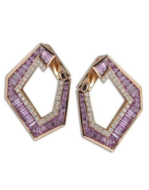 KAVANT & SHARART-Large Origami Link NO.5 Pink Sapphire and Diamond Earrings-ROSE GOLD