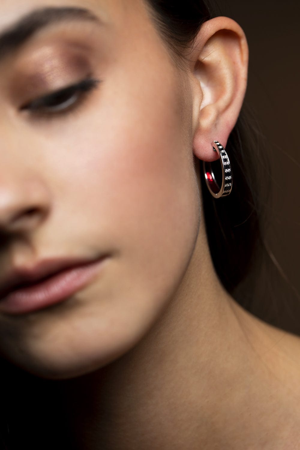 KAVANT & SHARART-Black Sapphire and Diamond Twist Art Deco Hoops-WHITE GOLD