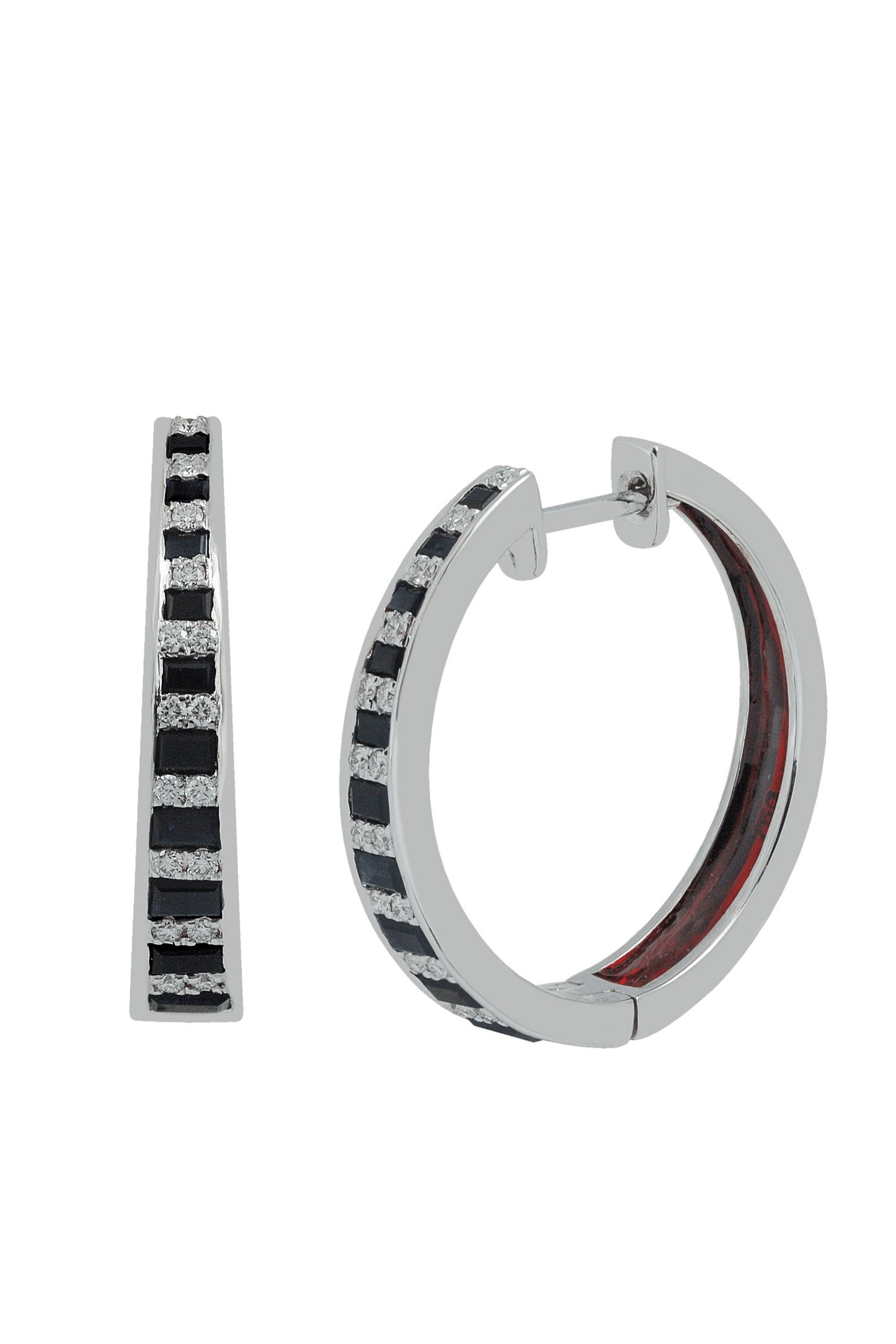 KAVANT & SHARART-Black Sapphire and Diamond Twist Art Deco Hoops-WHITE GOLD