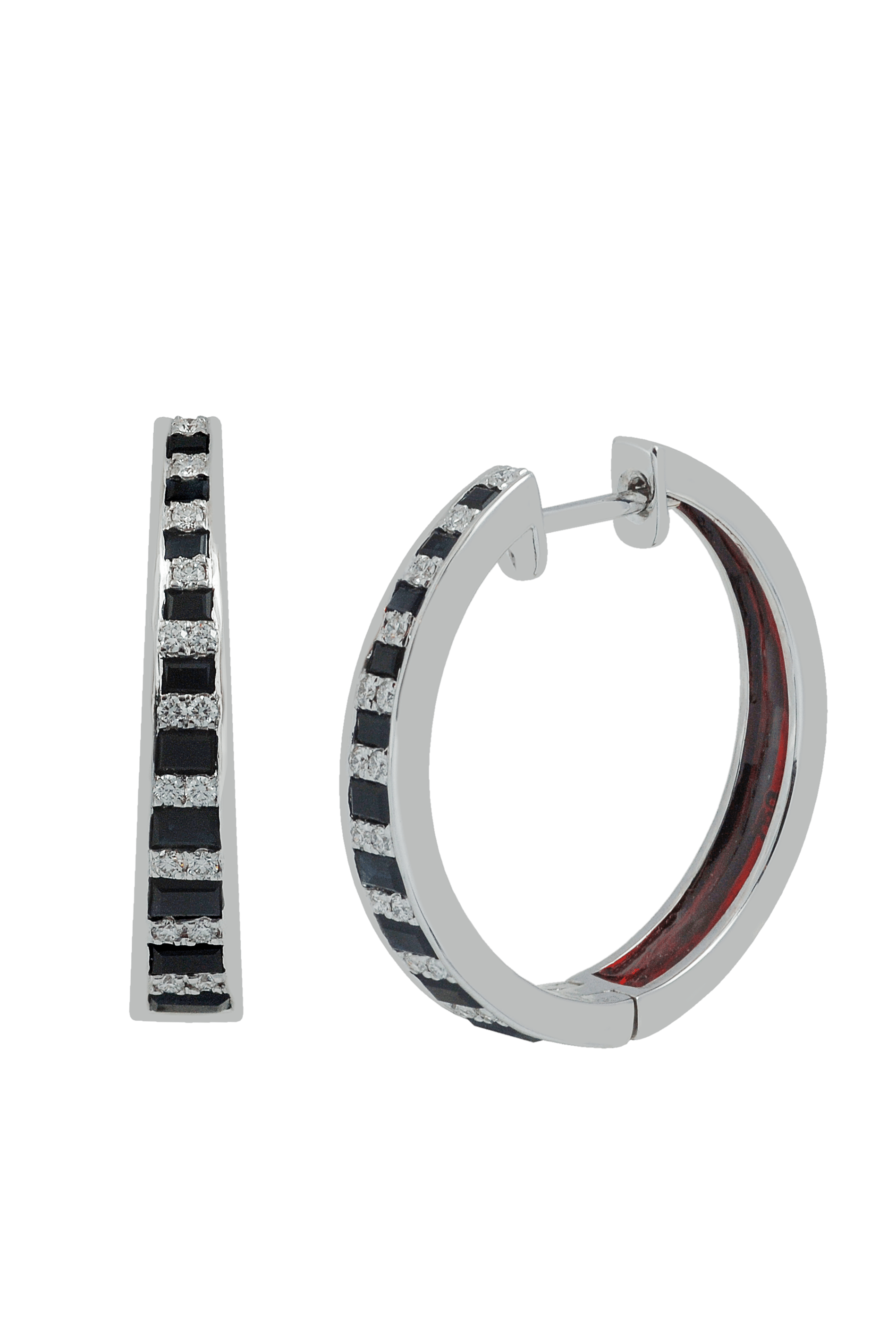 KAVANT & SHARART-Black Sapphire and Diamond Twist Art Deco Hoops-WHITE GOLD