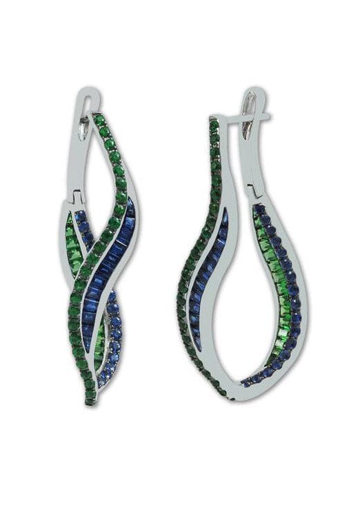 KAVANT & SHARART-Blue Sapphire and Tsavorite Wave Twist Hoops-WHITE GOLD