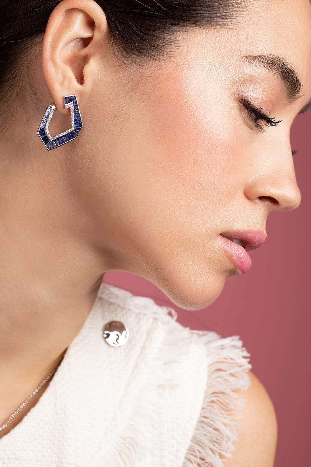 KAVANT & SHARART-Origami Link No. 5 Blue Sapphire Earrings-WHITE GOLD