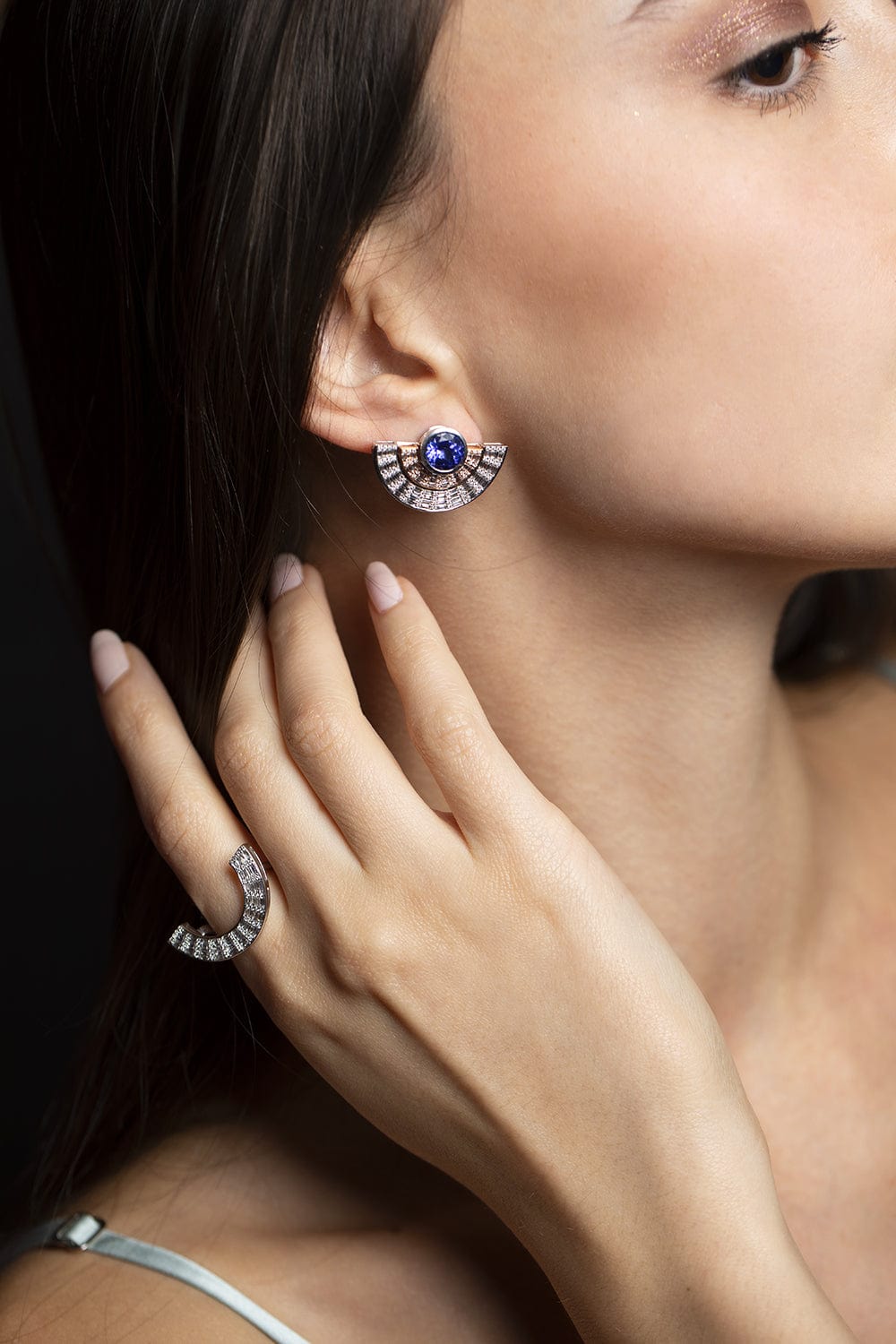 KAVANT & SHARART-Tanzanite Twist Reflection Double Jacket Earrings-WHITE GOLD