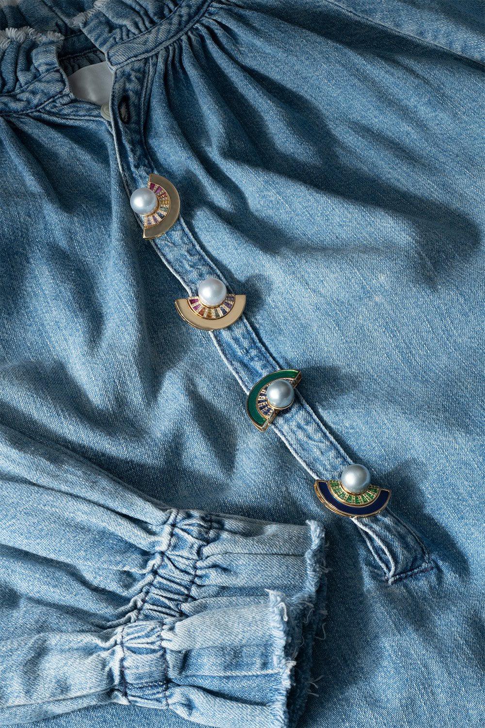 KAVANT & SHARART-Blue Sapphire and Tsavorite Twist Reflection Double Jacket Earrings-YELLOW GOLD
