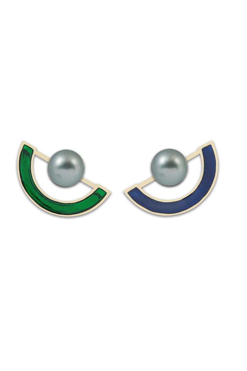 KAVANT & SHARART-Blue Sapphire and Tsavorite Twist Reflection Double Jacket Earrings-YELLOW GOLD