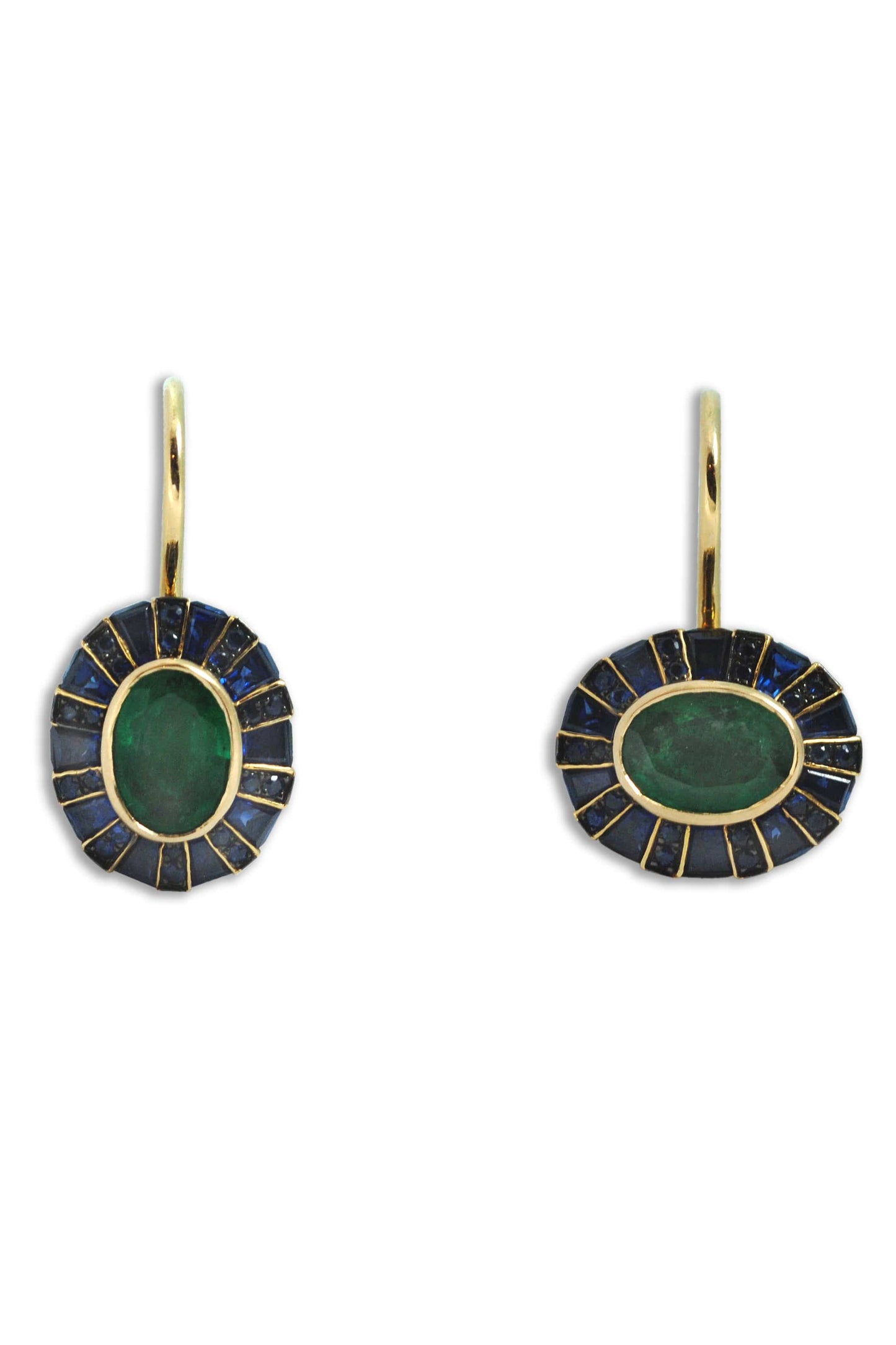 KAVANT & SHARART-Emerald and Blue Saphire Classic 64 Twist Oval Earrings-YELLOW GOLD