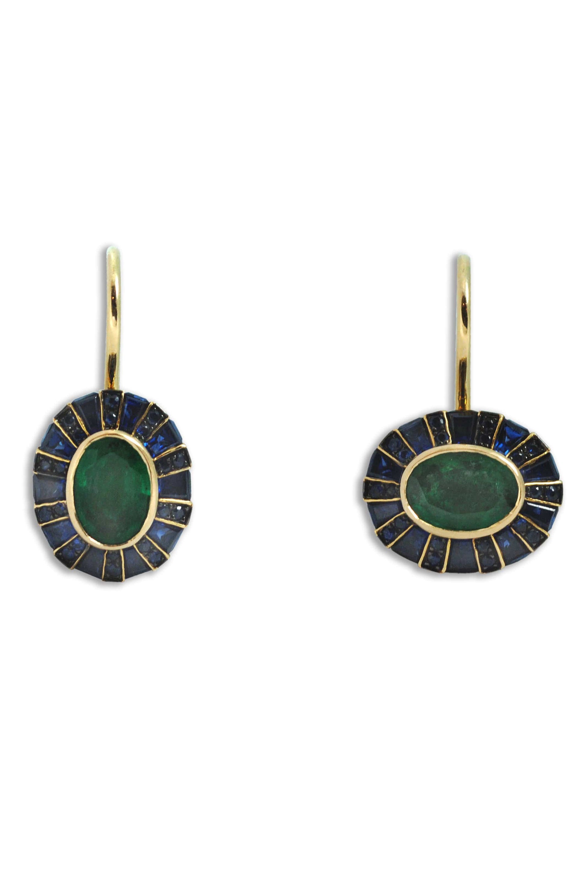 KAVANT & SHARART-Emerald and Blue Saphire Classic 64 Twist Oval Earrings-YELLOW GOLD