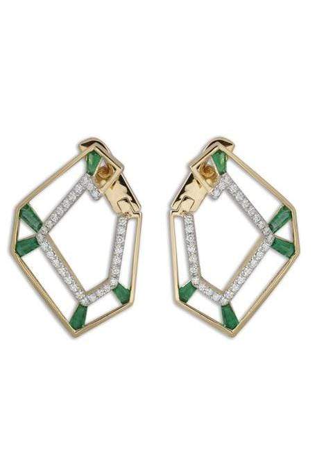 KAVANT & SHARART-Emerald Origami Link No. 5 Skeleton Earrings-YELLOW GOLD