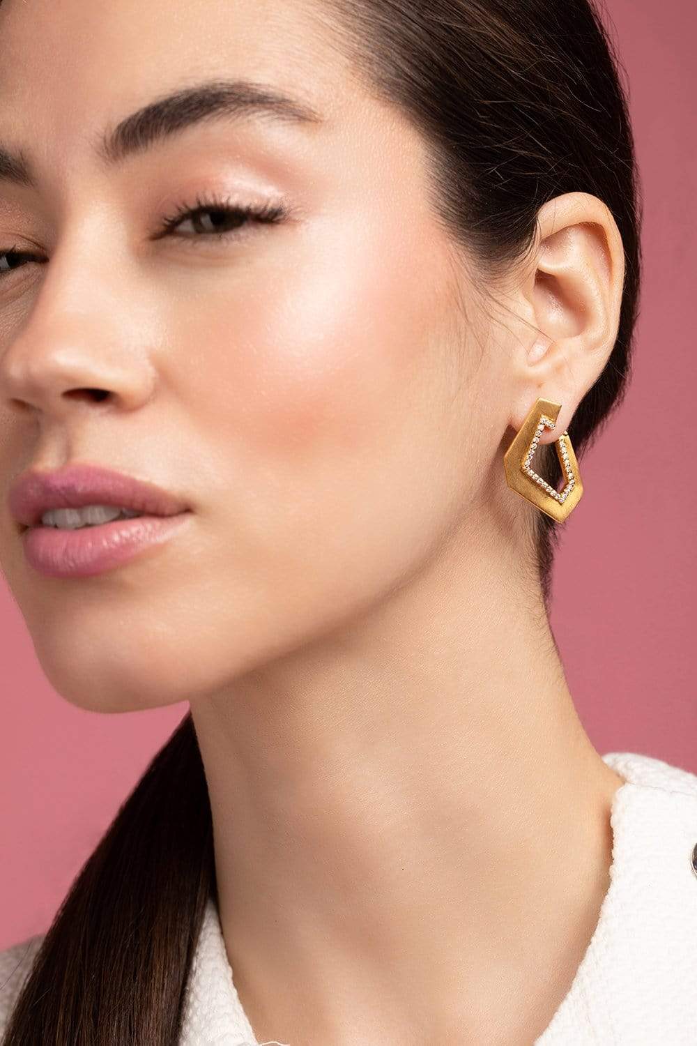 KAVANT & SHARART-Origami Brushed Link No. 5 Diamond Earrings-YELLOW GOLD