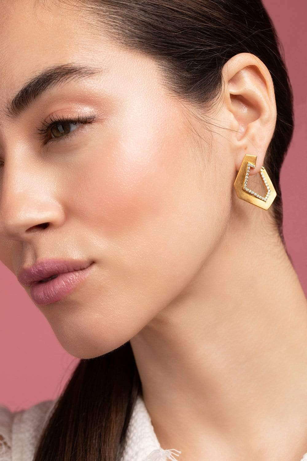 KAVANT & SHARART-Origami Brushed Link No. 5 Diamond Earrings-YELLOW GOLD