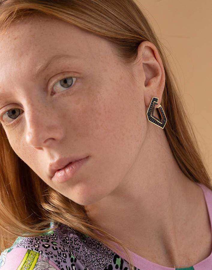 KAVANT & SHARART-Origami Link NO.5 Black Sapphire and Diamond Earrings-YELLOW GOLD