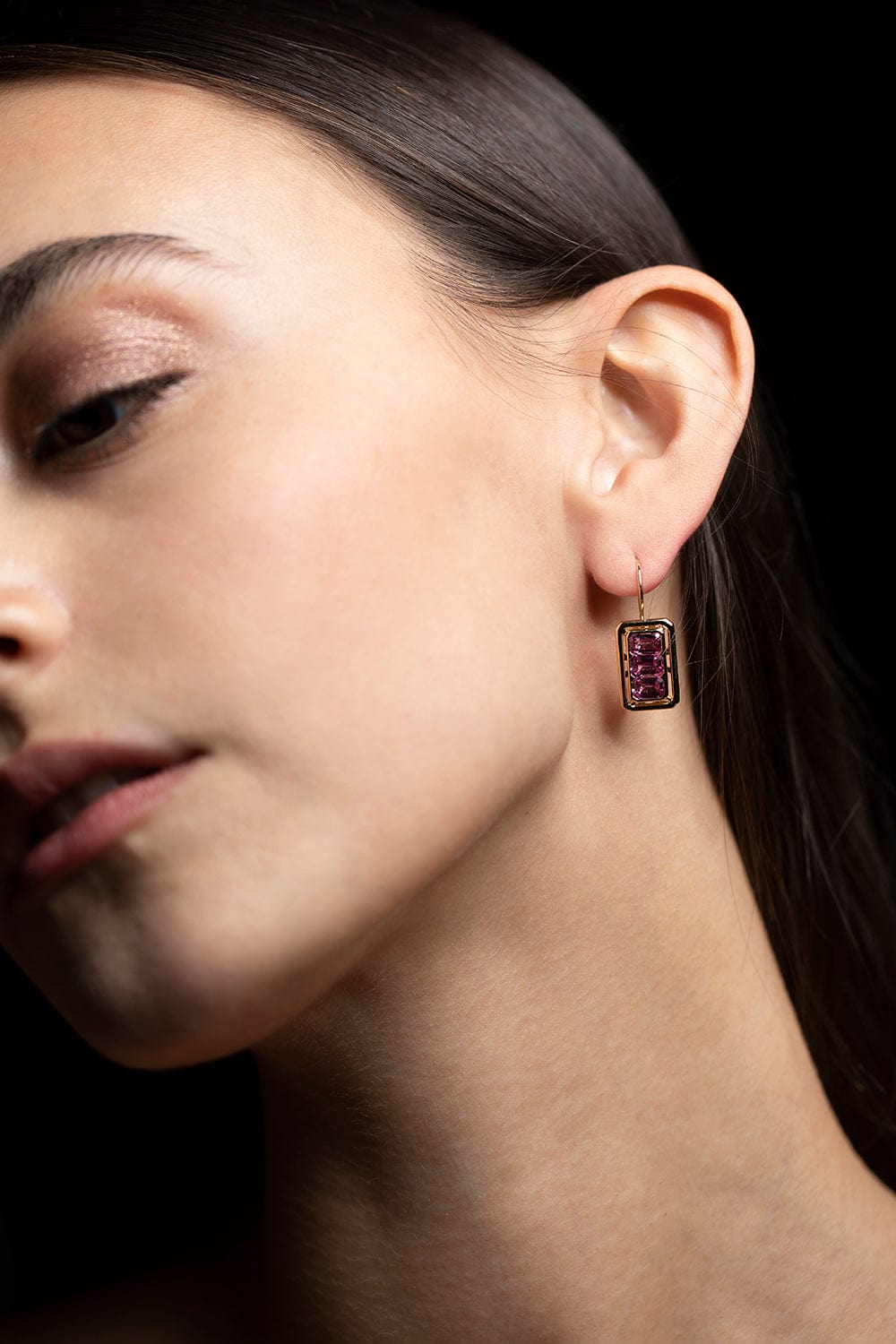 KAVANT & SHARART-Pink Sapphire Twist Trilogy Earrings-YELLOW GOLD