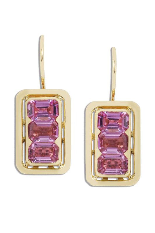 KAVANT & SHARART-Pink Sapphire Twist Trilogy Earrings-YELLOW GOLD