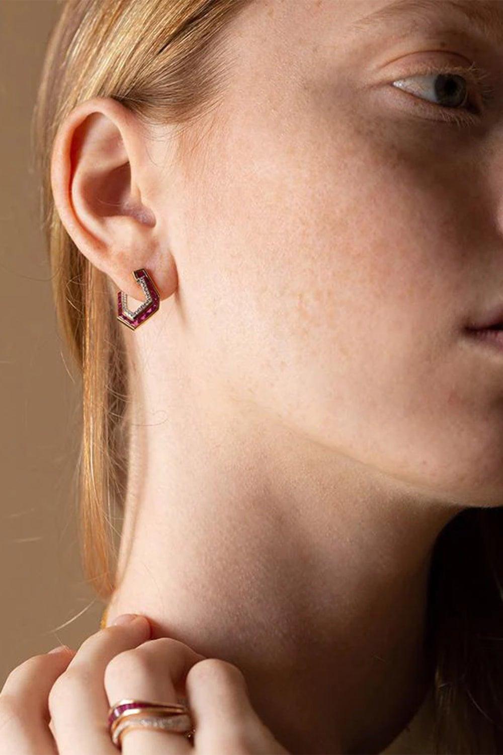 KAVANT & SHARART-Small Origami Link NO.5 Pink Sapphire and Diamond Earrings-YELLOW GOLD