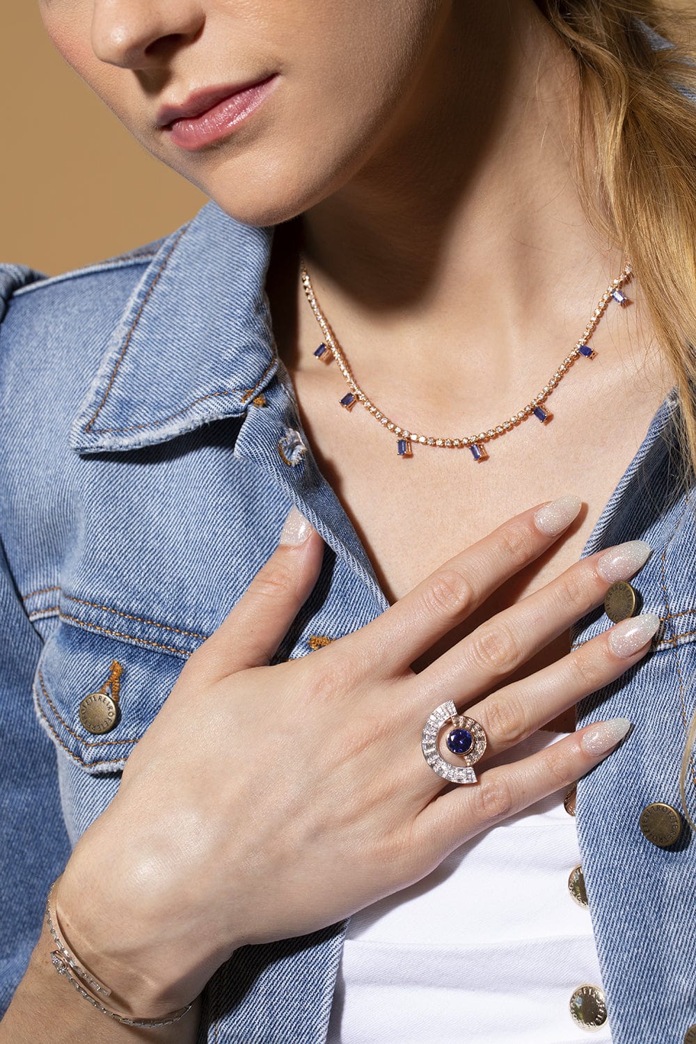 KAVANT & SHARART-Tanzanite and Diamond Twist Reflection Jacket Ring-WHITE GOLD